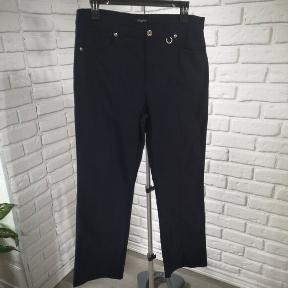 Simon Chang Denim Ladies Size 12 Navy Straight Leg Dress Pants - Picture 1 of 14